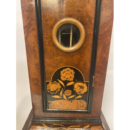 257 - A fine antique walnut and marquetry inlaid long cased clock, the 11