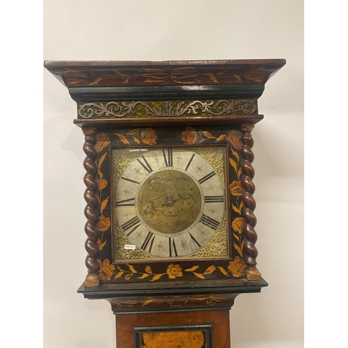 257 - A fine antique walnut and marquetry inlaid long cased clock, the 11