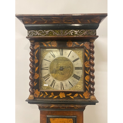 257 - A fine antique walnut and marquetry inlaid long cased clock, the 11