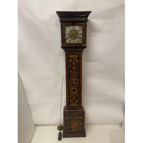 257 - A fine antique walnut and marquetry inlaid long cased clock, the 11