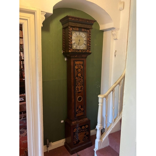 257 - A fine antique walnut and marquetry inlaid long cased clock, the 11