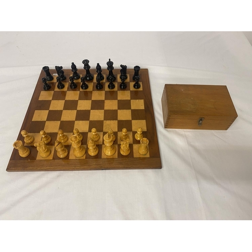 290 - Timber Chess board and pieces. Board size 41cm x 41cm.