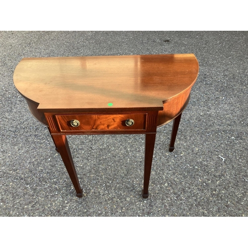 305 - Mahogany hall/side table, the shaped top fitted with a drawer and raised on tapered legs. W. 96cm, D... 