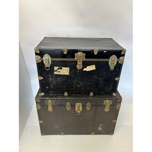 31 - Two old luggage trunks. Large W. 90cm x 55cm, H. 60cm.
Small - 80cm x 46cm, H. 50cm. approx.