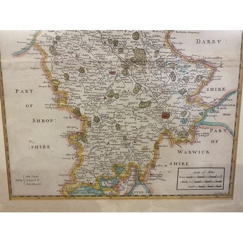 313 - Staffordshire by Robert Morden, framed map. Overall size 57cm x 50cm.