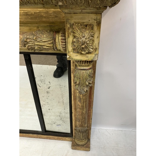 326 - Antique gilt framed overmantle mirror, probably Cork. W. 150cm, H. 80cm. (glass replaced, see photos... 