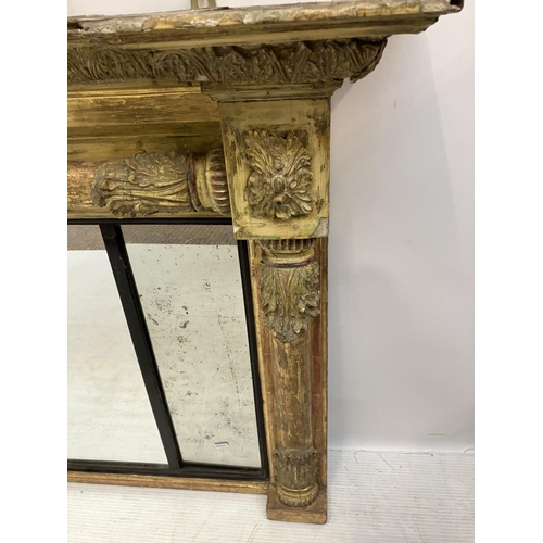 326 - Antique gilt framed overmantle mirror, probably Cork. W. 150cm, H. 80cm. (glass replaced, see photos... 