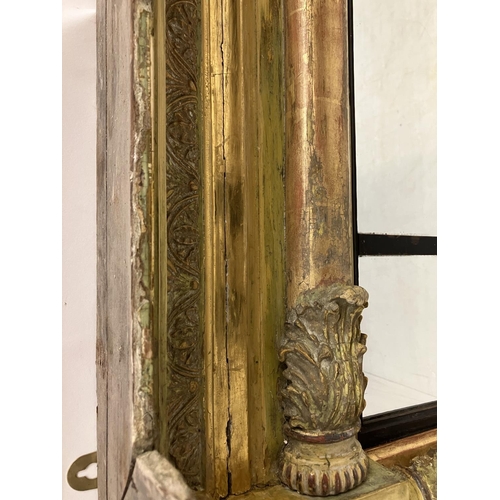 326 - Antique gilt framed overmantle mirror, probably Cork. W. 150cm, H. 80cm. (glass replaced, see photos... 