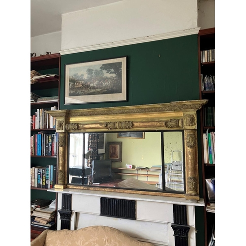 326 - Antique gilt framed overmantle mirror, probably Cork. W. 150cm, H. 80cm. (glass replaced, see photos... 