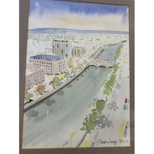 354 - Simon Legge, River Liffey looking West, Watercolour, signed and dated '87 together with a framed Wat... 