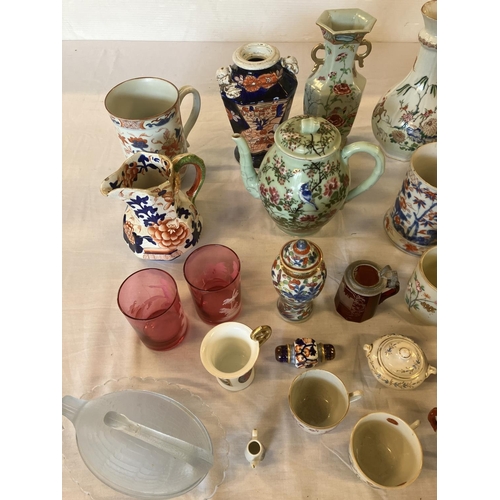 364 - Mixed lot of china ware & glass ware to includes mugs, vases, teapot, red glass, etc.