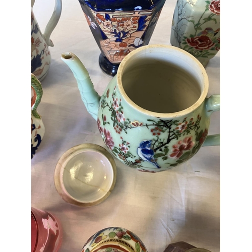 364 - Mixed lot of china ware & glass ware to includes mugs, vases, teapot, red glass, etc.