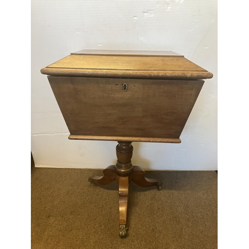 372 - Antique mahogany teapoy, the interior with original tin containers on turned column and tripod base.... 