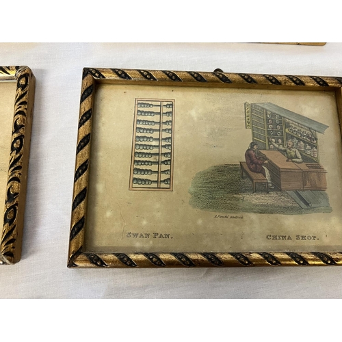 60 - A set of 16 interesting old gilt framed prints. 10cm x 15cm.