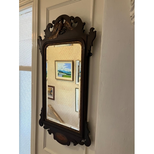 62 - Two antique mahogany pier mirrors with gilded decoration. Large 90cm x 50xm, Small - 72cm x 40cm in ... 