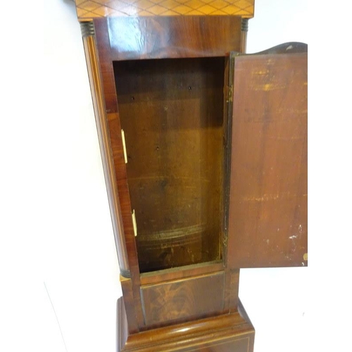 140 - An 19th century inlaid mahogany long cased clock having circular white dial by Evans, Cork.