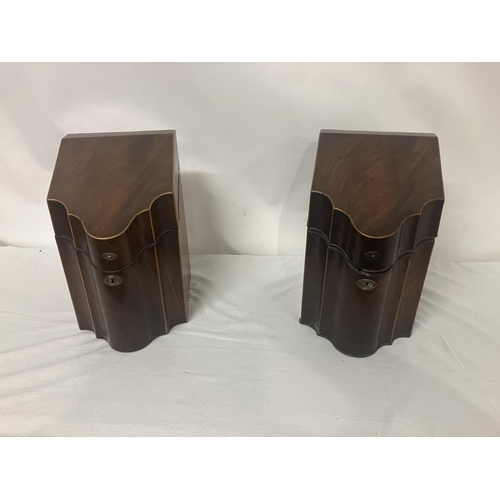 113 - A rare pair of Georgian mahogany knife boxes complete with their original interiors (base board miss... 