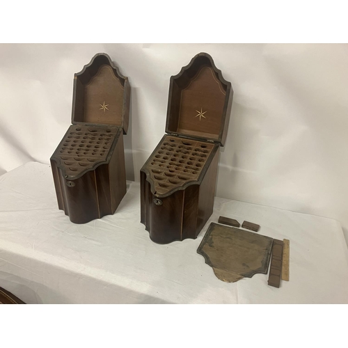 113 - A rare pair of Georgian mahogany knife boxes complete with their original interiors (base board miss... 