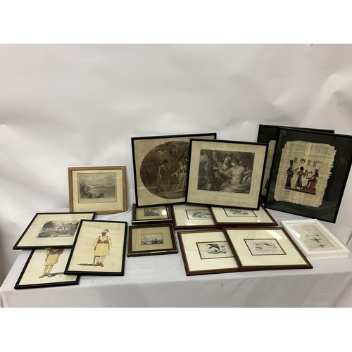 124 - A quantity of framed engravings and etchings including an early view of Waterford.