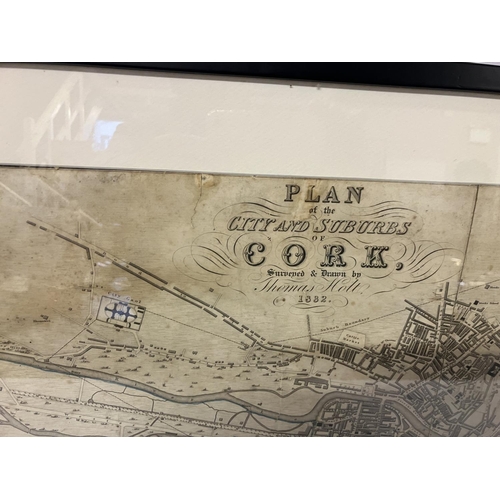 129 - A very rare Map - Plan of the City & Suburb of Cork surveyed and drawn by Thomas Holt 1832. 44cm x 6... 