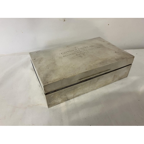 171 - A large silver cigarette box with inscription To Captain J. Grant DI from the N.C.O'S and Men of No.... 