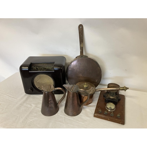 18 - Mixed lot - old Bush radio (no lead), copper ware, etc.