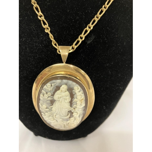 204 - 9ct gold cameo and chain.