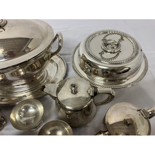 208 - A good lot of hotel plated ware to include a large tureen with lid, ladle and base plate, engraved O... 