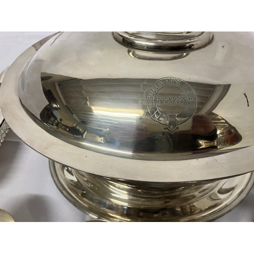 208 - A good lot of hotel plated ware to include a large tureen with lid, ladle and base plate, engraved O... 