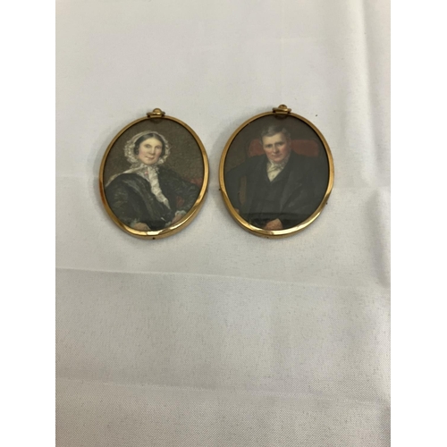 237 - Pair of oval shaped miniatures, Lady & Gent in brass frames.