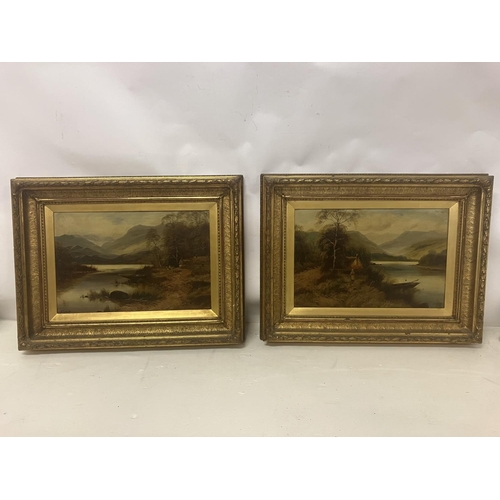 239 - W. Richards - A pair of 19th century lake and mountain landscapes, 
Oil on canvas,
Signed,
Housed in... 