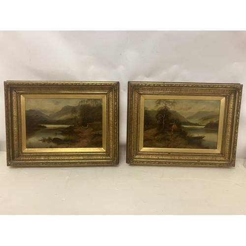 239 - W. Richards - A pair of 19th century lake and mountain landscapes, 
Oil on canvas,
Signed,
Housed in... 