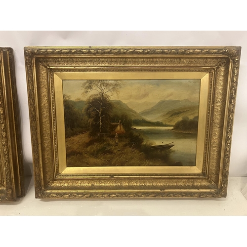 239 - W. Richards - A pair of 19th century lake and mountain landscapes, 
Oil on canvas,
Signed,
Housed in... 