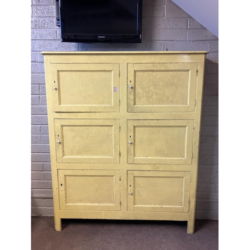 24 - Antique painted slim pine kitchen cupboard fitted with 6 cupboard doors. H. 192cm, W. 158cm, D. 25cm... 