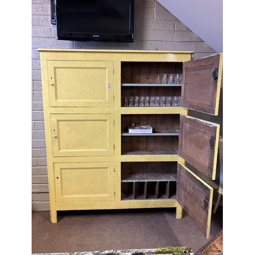 24 - Antique painted slim pine kitchen cupboard fitted with 6 cupboard doors. H. 192cm, W. 158cm, D. 25cm... 