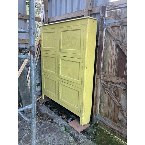 24 - Antique painted slim pine kitchen cupboard fitted with 6 cupboard doors. H. 192cm, W. 158cm, D. 25cm... 