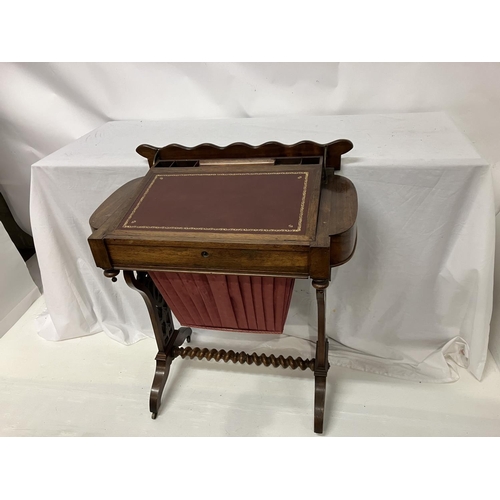 257 - Good Victorian rosewood writing desk cum workbox having a rising slope with leather inset over drawe... 