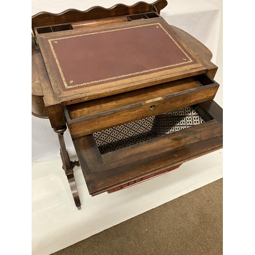 257 - Good Victorian rosewood writing desk cum workbox having a rising slope with leather inset over drawe... 