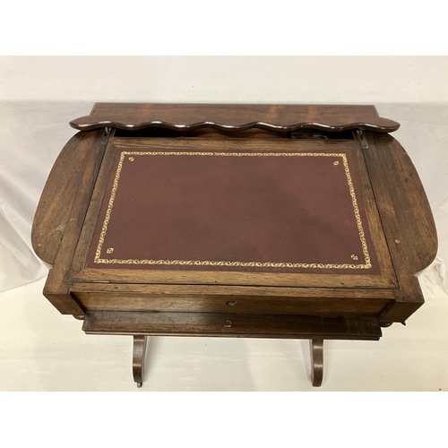 257 - Good Victorian rosewood writing desk cum workbox having a rising slope with leather inset over drawe... 