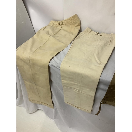 265 - Silk stockinget knee breeches and waistcoat (worn at some stage by Charles Deane) and 1 man's and 2 ... 