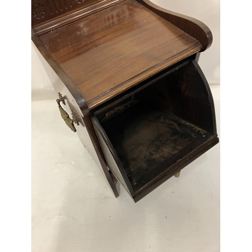 296 - Edwardian inlaid mahogany coal cabinet having good brass handles, needs liner.