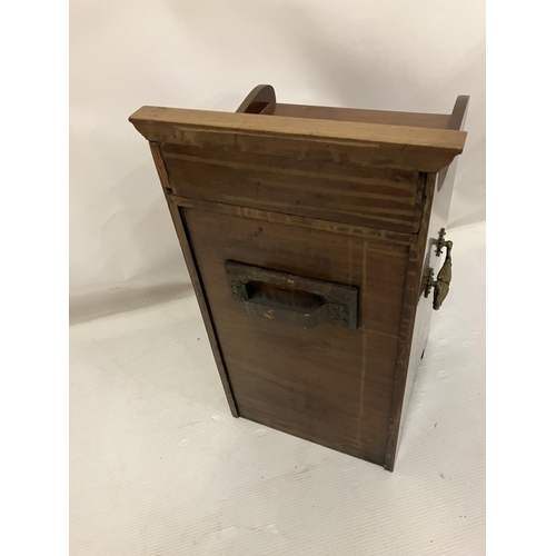 296 - Edwardian inlaid mahogany coal cabinet having good brass handles, needs liner.