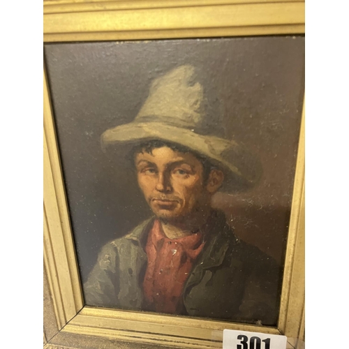 301 - A 19th century painting portrait of a young man in gilt frame.