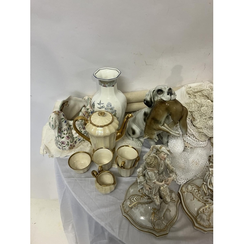 303 - A large mixed lot to include porcelain & china ware as found, two canvas paintings unframed and quan... 