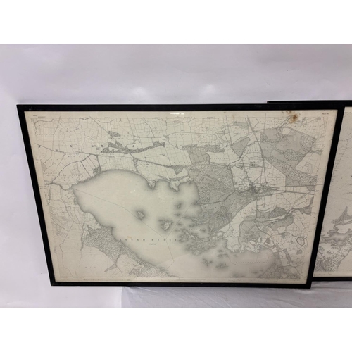 306 - Three framed maps  -2 large relating to Lough Leane, Killarney and an ordnance survey map of Killarn... 