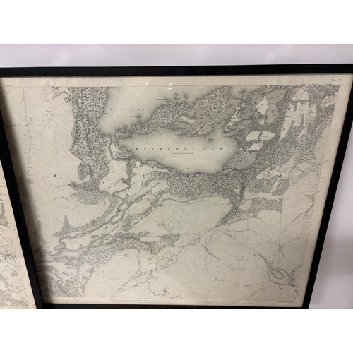 306 - Three framed maps  -2 large relating to Lough Leane, Killarney and an ordnance survey map of Killarn... 