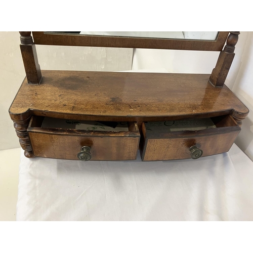 311 - 19th century Cork mahogany chest top dressing mirror fitted with 2 drawers.