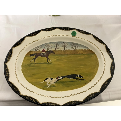 318 - Pot pourri china vase, Marian Roche plate and a leather horse. (3)