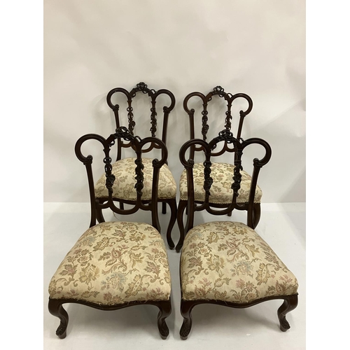 328 - A pair of Edwardian mahogany side chairs with a pair of low chairs.