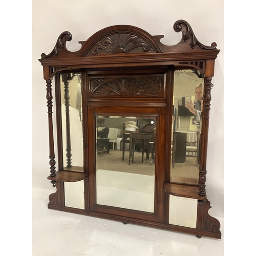 331 - Large Edwardian mahogany over mantle mirror. H. 144cm. W. 144cm approx.